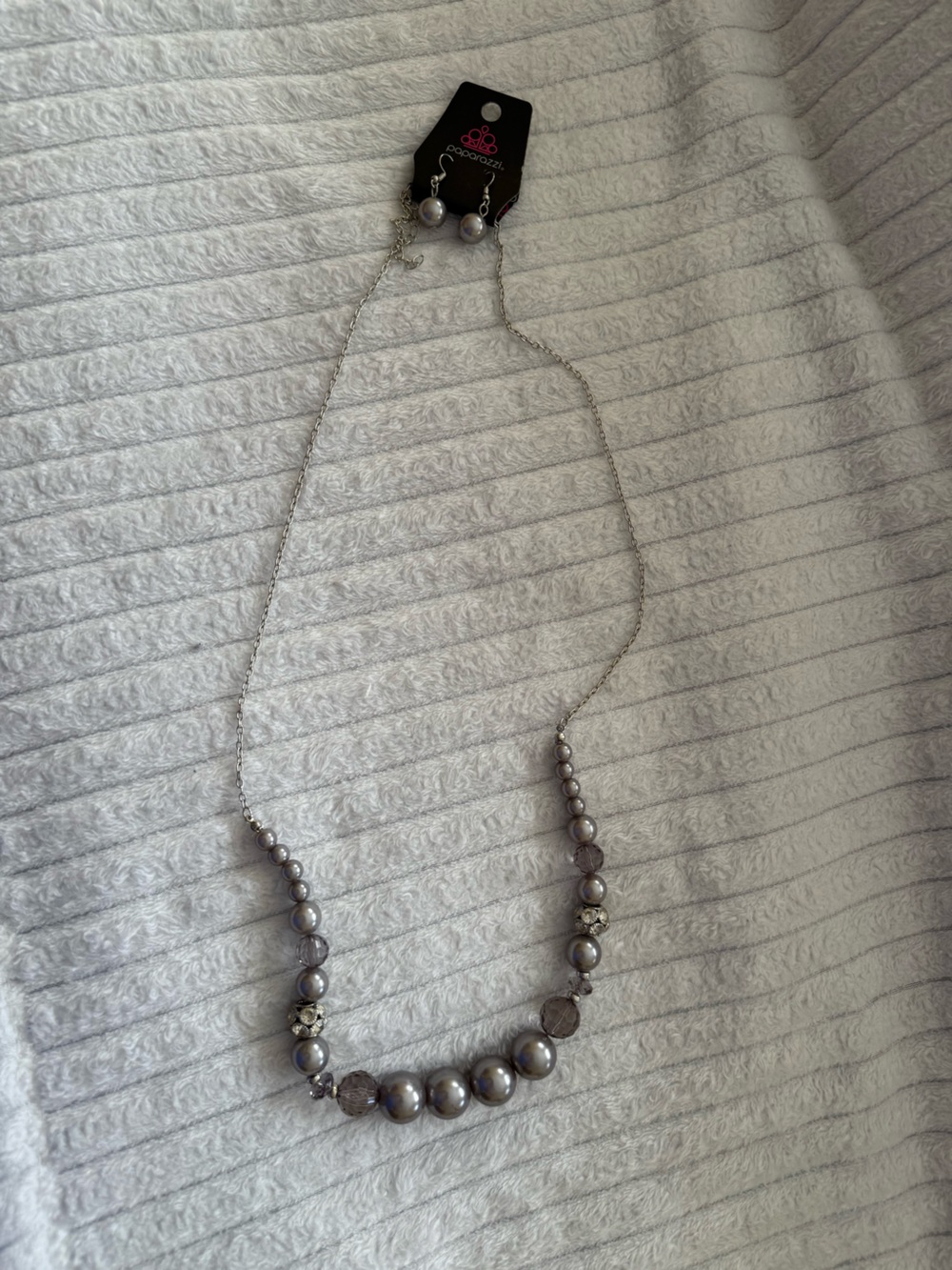 paparazzi Silver Gray Pearl Bead Necklace and Earring Set
